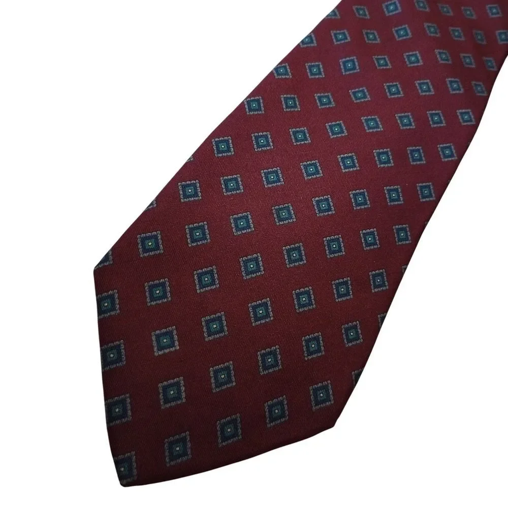 Robert Talbott H Stockton Atlanta Mens Burgundy Silk Geometric Medallion Tie